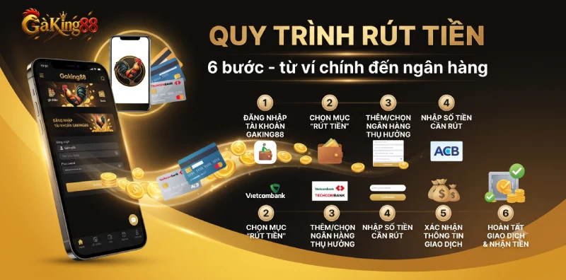 Sáu bước rút tiền GAKING88 về ngân hàng, thực hiện ngay trong tài khoản.